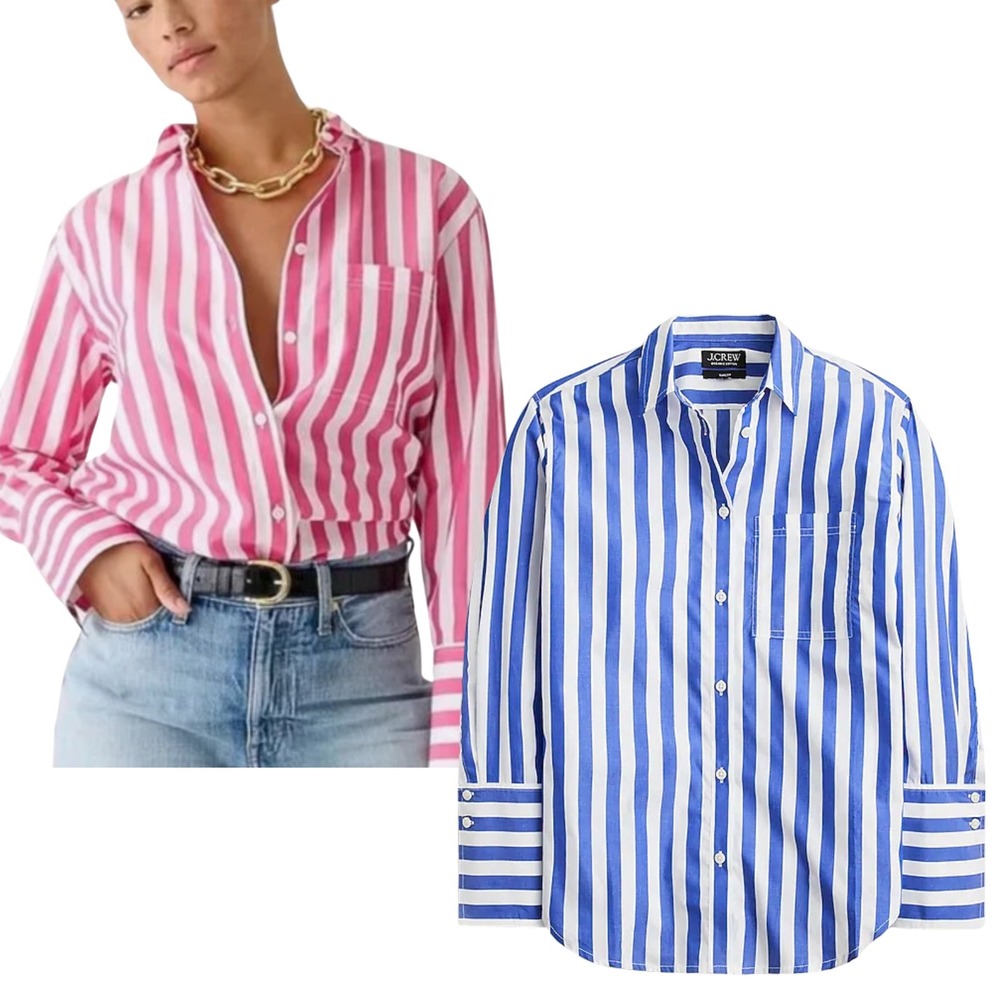 J Crew Womens Garcon Organic Cotton Button Up Shirt 4 Blue Stripe Nautical Prep